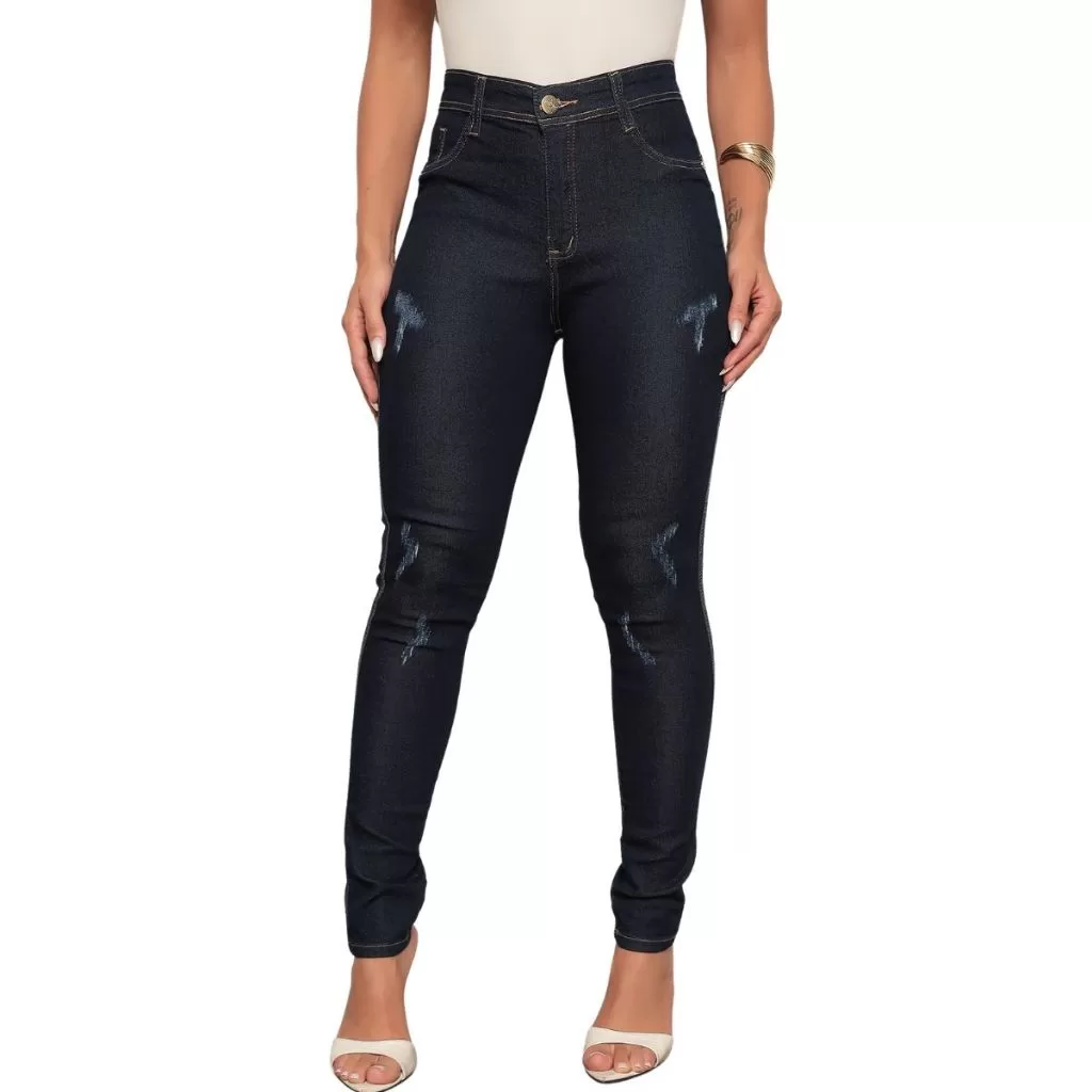 Calça Jeans Feminina Skinny Lycra Cintura Alta