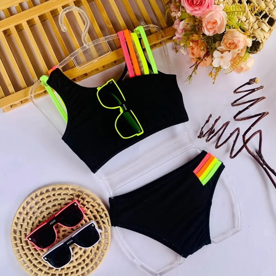 Biquíni de Listras Infantil Moda Praia Piscina Menina Presente Verão Resistente e de Alta Qualidade