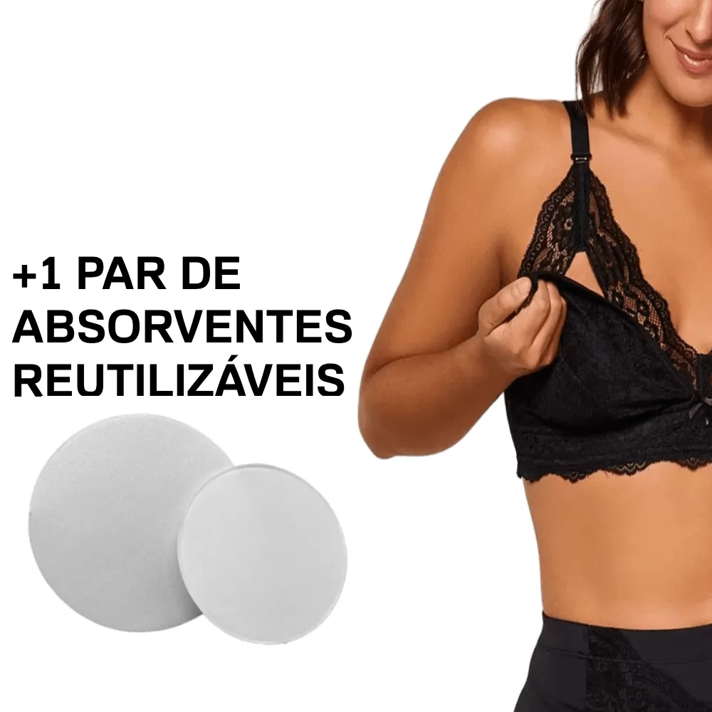 Sutiã Amamentação Sem Bojo Com Renda e 1 Par de Absorventes Laváveis Pós Parto Reforçado Barato