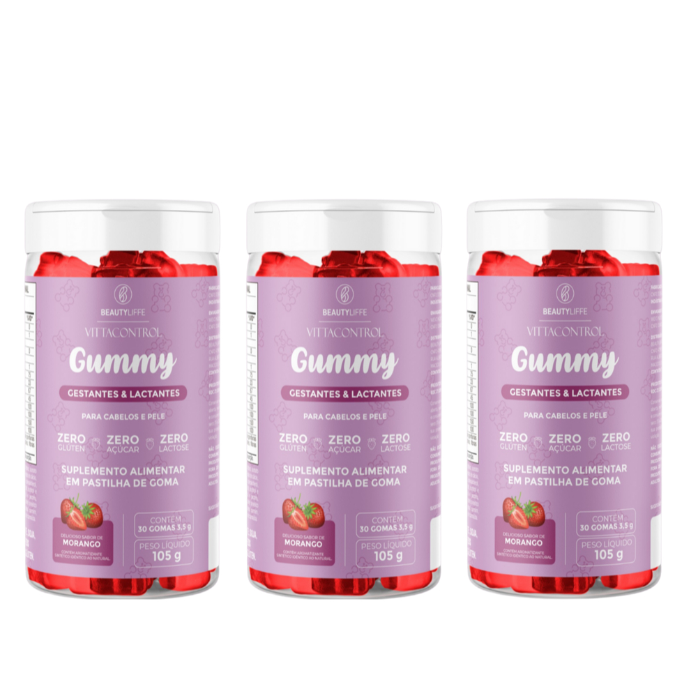 SUPER KIT 3x Vittacontrol Gummy Gestantes e Lactantes com Biotina para Cabelos e Pele *ZERO AÇUCAR