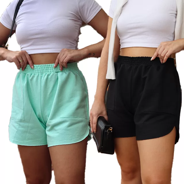 Kit Short Feminino Moletinho Moletom Elástico na 