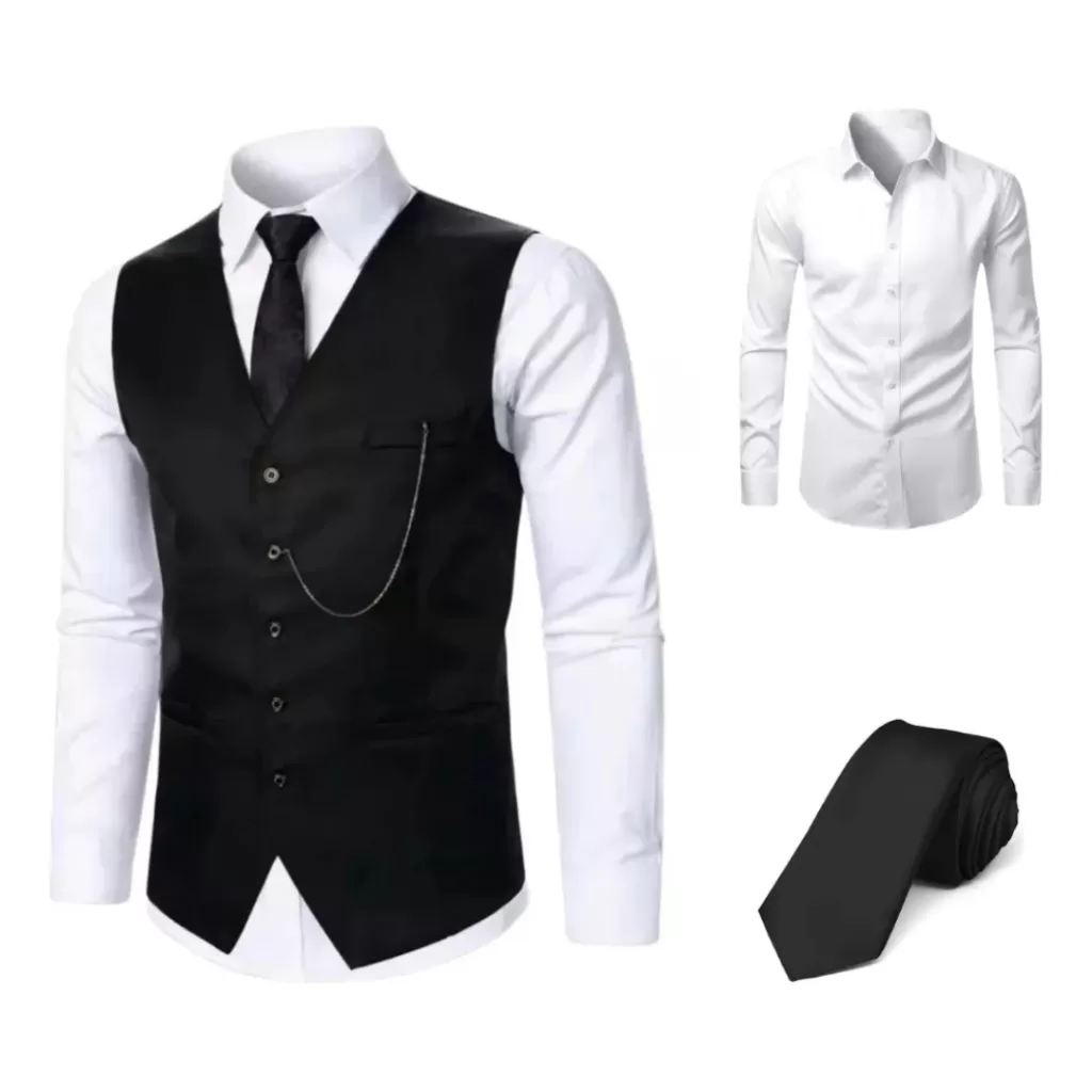 Kit Conjunto Camisa Social Slim + Colete Masculino + Gravata Luxo – Envio Imediato