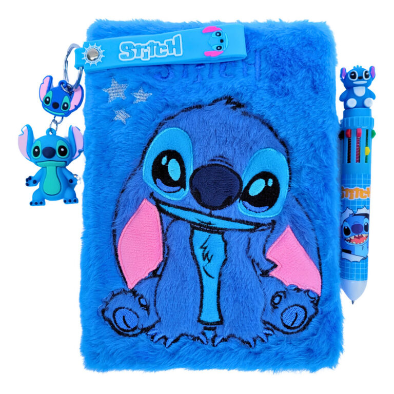Kit Caderno Pelúcia Stitch Caneta 10 Cores E Chav