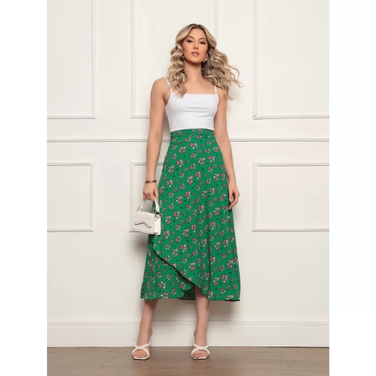 Saia envelope Feminina De amarrar Duna Floral Prim