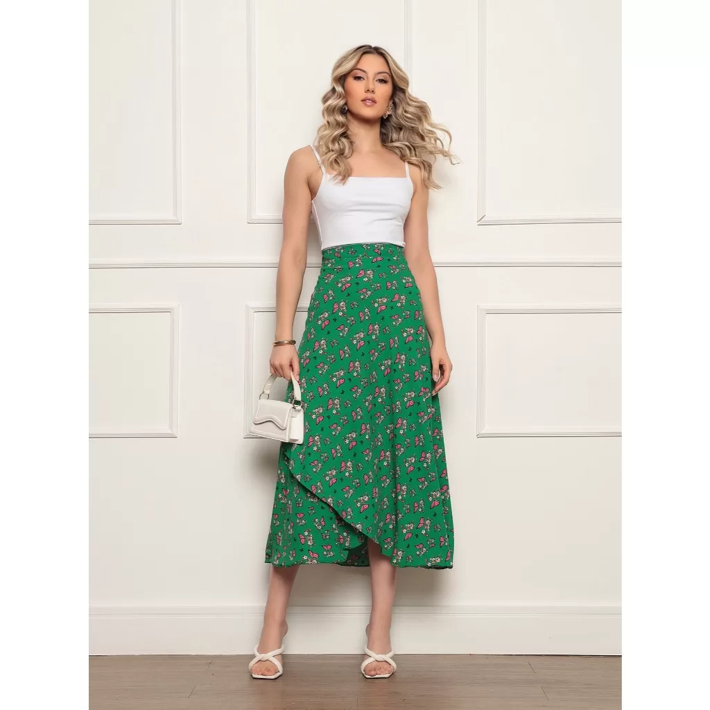 Saia envelope Feminina De amarrar Duna Floral Primavera Verão Exclusivo