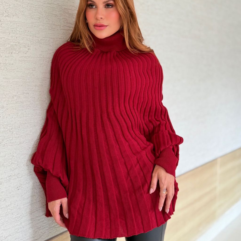Blusa Tricot Feminino Poncho Moda Outono Inverno