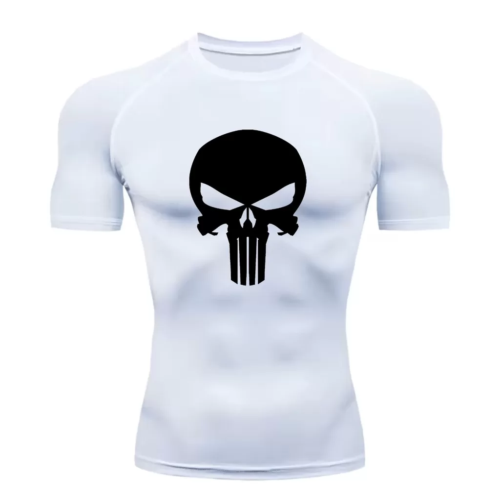Camisa Compressão Proteção Uv 50+ Estampada Tecido Gelado Segunda Pele Manga Curta Símbolo Justiceir