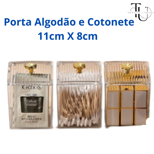 Porta Algodão e Cotonete de Acrílico com Tampa