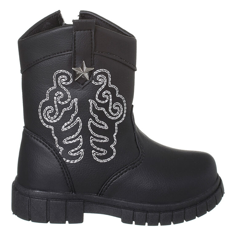 Bota Texana Menina Cano Curto Bordada Preto Boiade