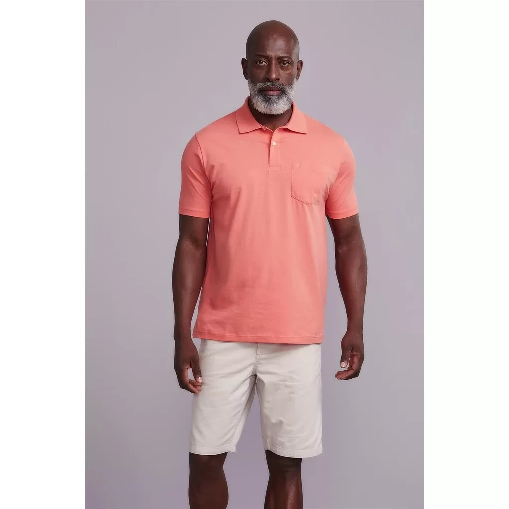 Polo Manga Curta com Bolso Comfort Malha Básica –  Rosa Salmão