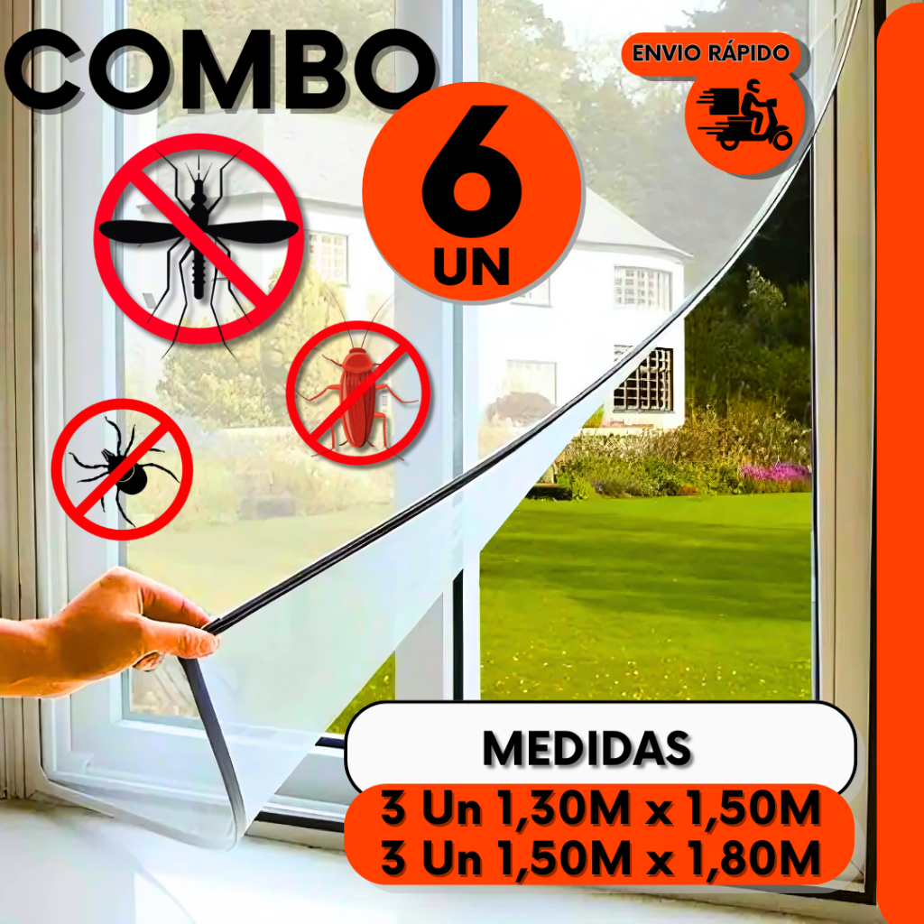 Kit Combo Tela Mosquiteira P/ Janela Proteção Anti-inseto Mosquito Mosca Insetos C/ Velcro Removível