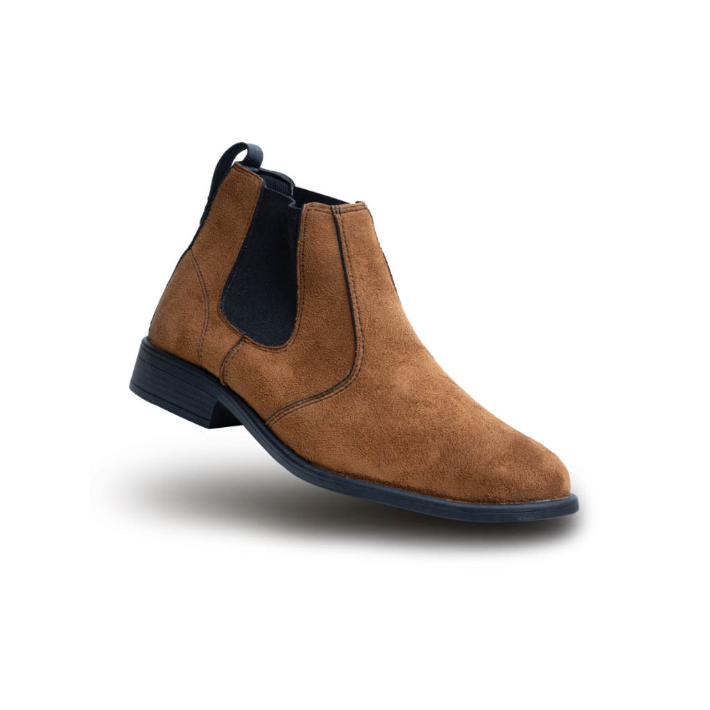 botina chelsea masculina em camurça cano curto sola borracha e elástico na lateral