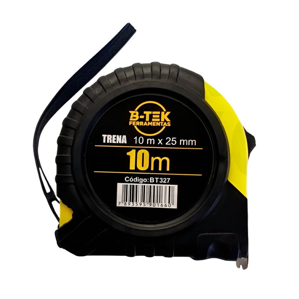 Trena 10 Metros X 25mm Emborrachada Com Trava Fita em aço Profissional Suporte para Cinto e Alça em