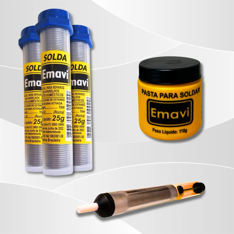 Kit Completo para Soldagem – 3 Tubos de Estanho + Sugador de Solda + Pasta para Soldar 110g