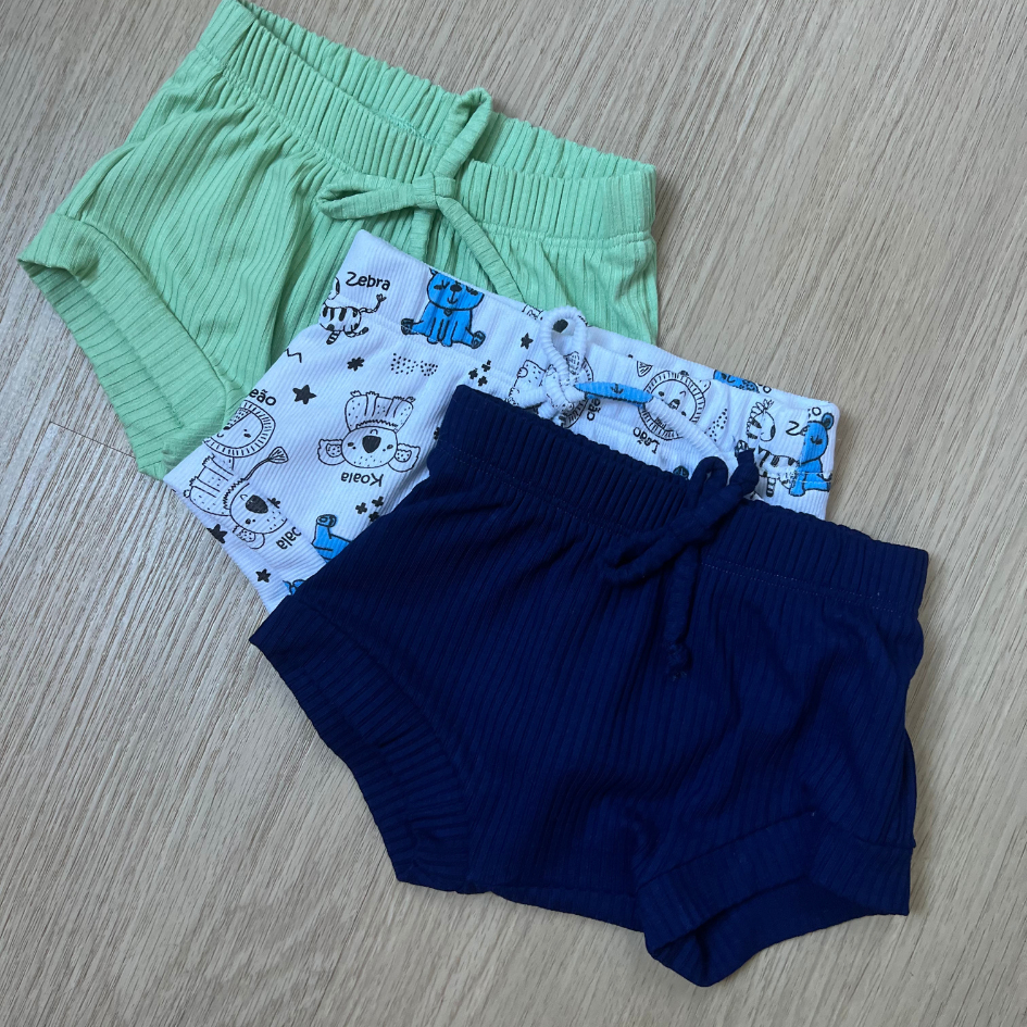 Tapa Fralda Short Infantil Bebê Menino Canelado Liso e Estampado Cueca Suedine Algodão