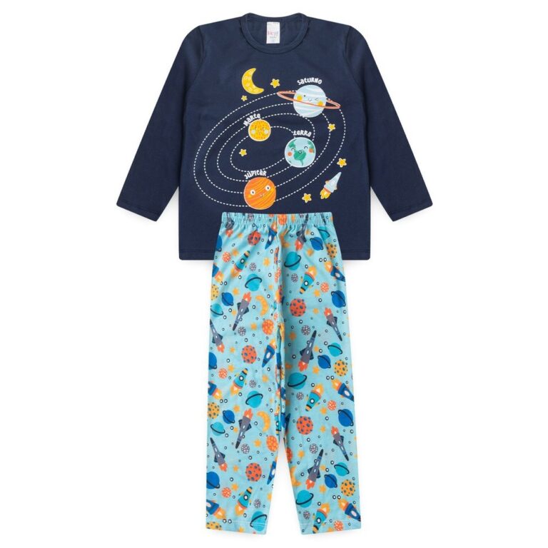 Pijama Infantil Masculino Inverno Planetas BRILHA 