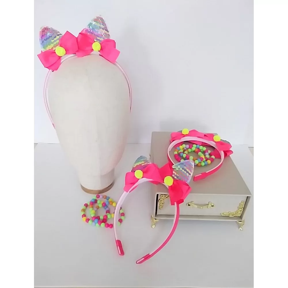 Tiara Gatinha Paetê Colorida e Pulseiras  900/0126A