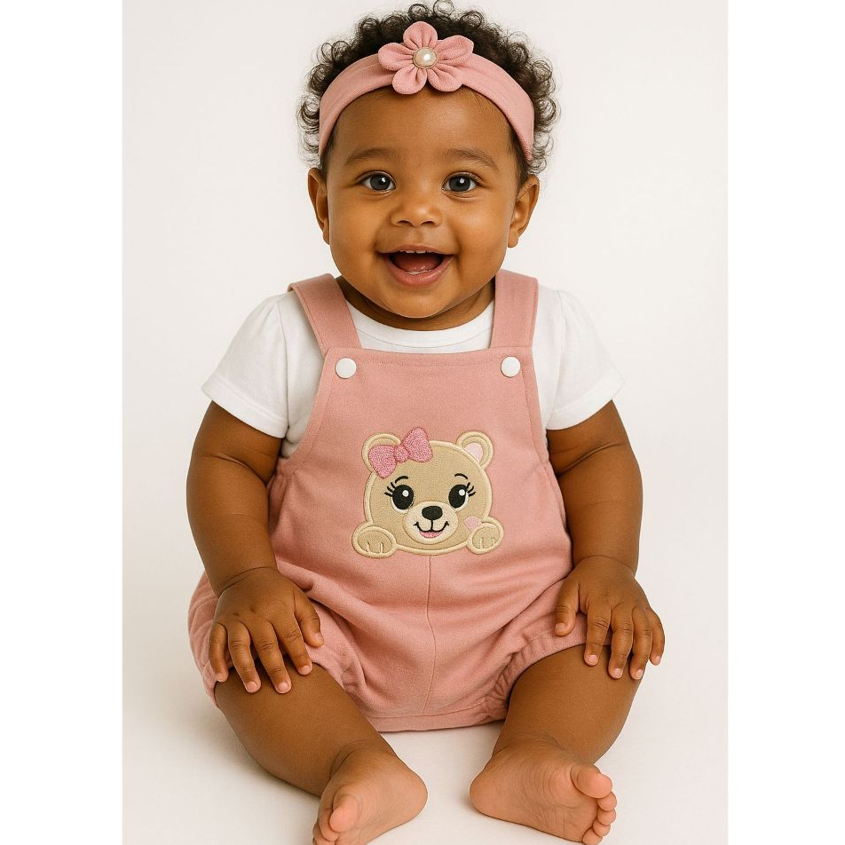 Jardineira Menina Conjunto Infantil Menina 3 peças Roupa de verão Menina Macaquinho bebê Menina