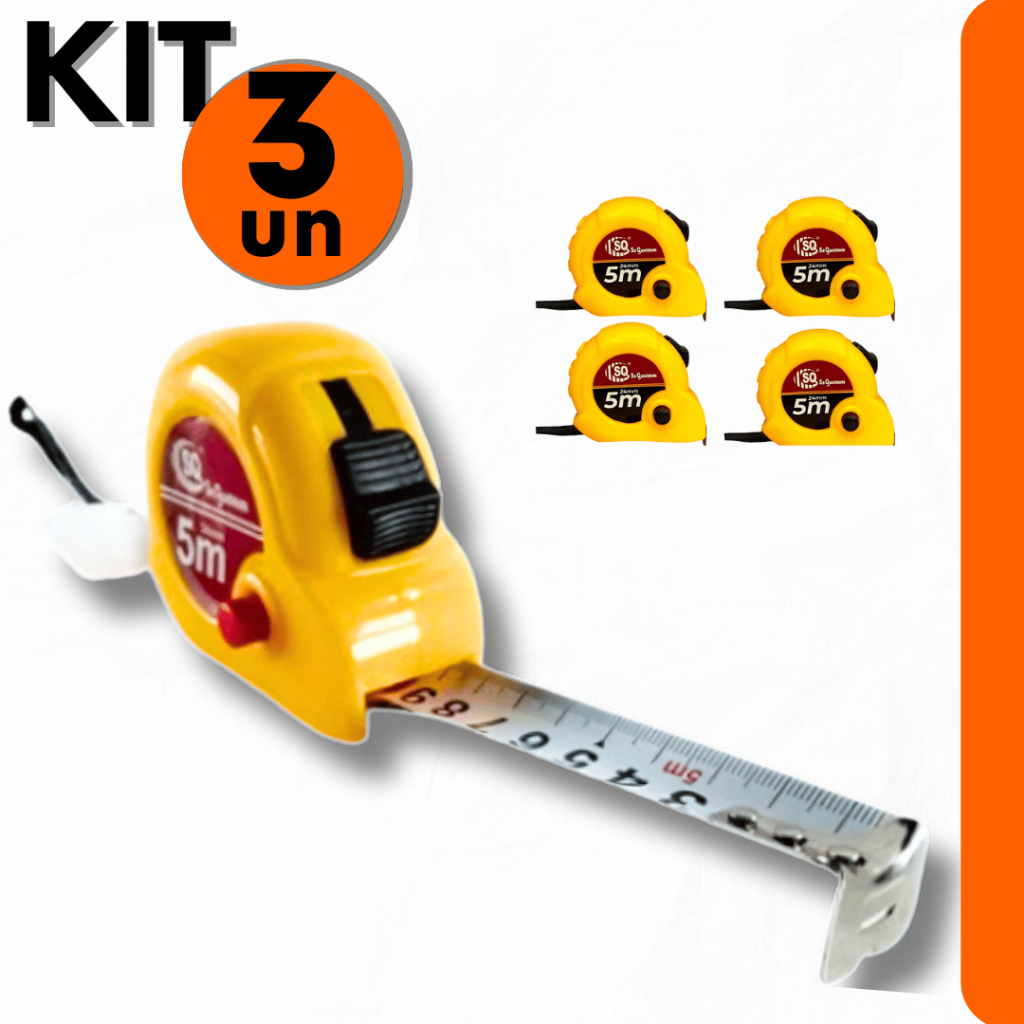 Kit Trena Métrica 5 Metros Profissional Emborrachada com Trava Fita de Aço