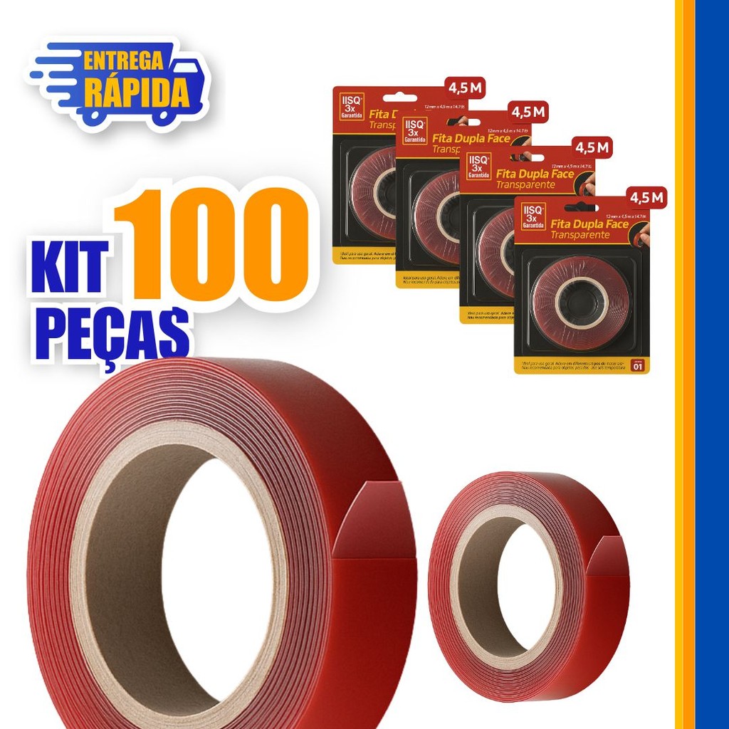 100 Rolo Fita Adesiva Dupla Face Extraforte Transparente – À Prova Dágua Para Melhoria 100 * 1 Cm