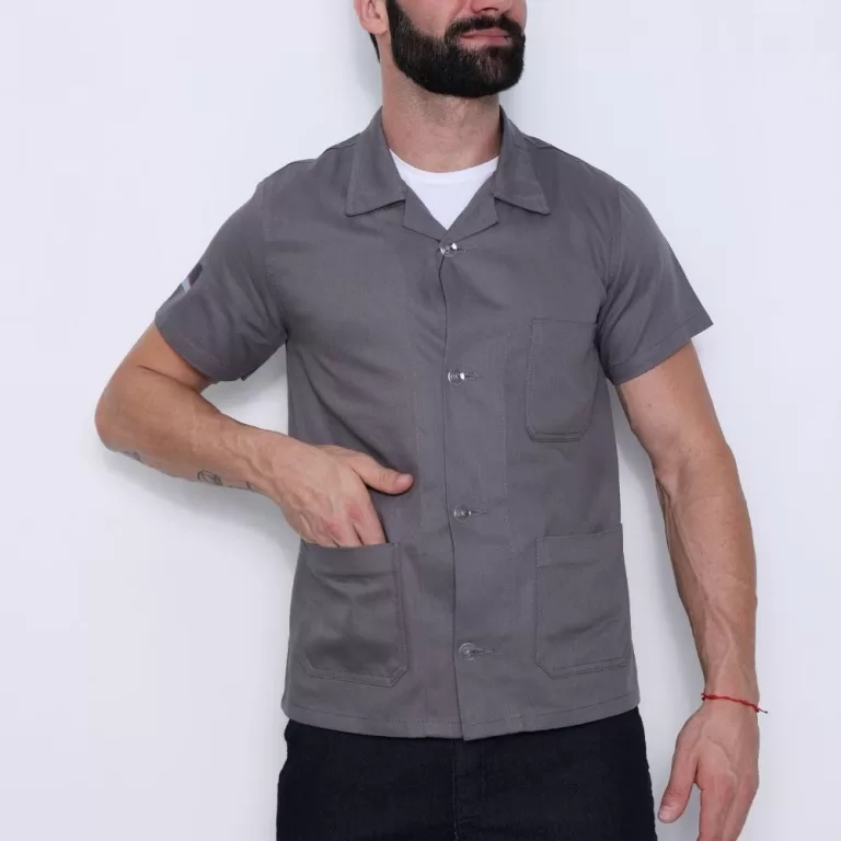 Camisa jaleco profissional cinza com 3 bolsos manu