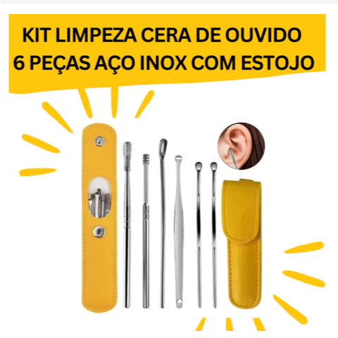 Kit Limpeza Cera de Ouvido 6 peças Portátil Aço