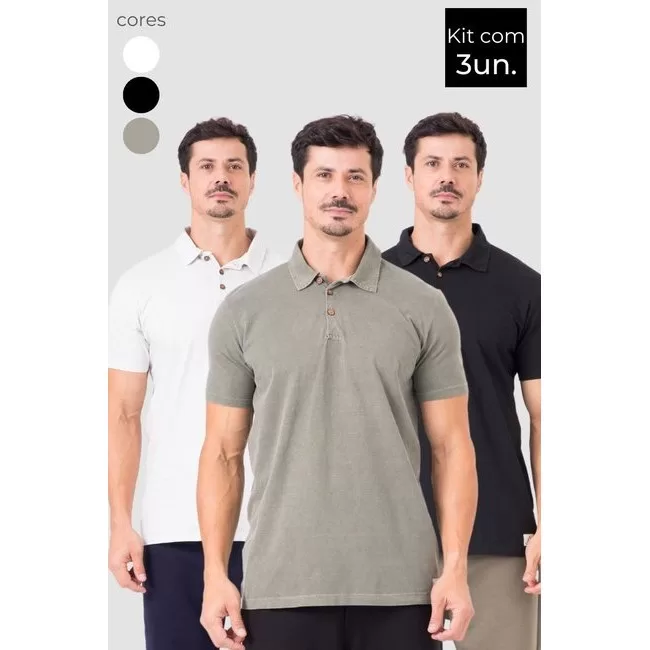 Kit 3 Camiseta Gola Polo Masculina Estonada