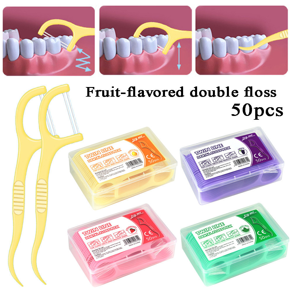 200 palitos de fio dental sabor frutas ultrafinos para limpeza bucal, pacote com 50 unidades