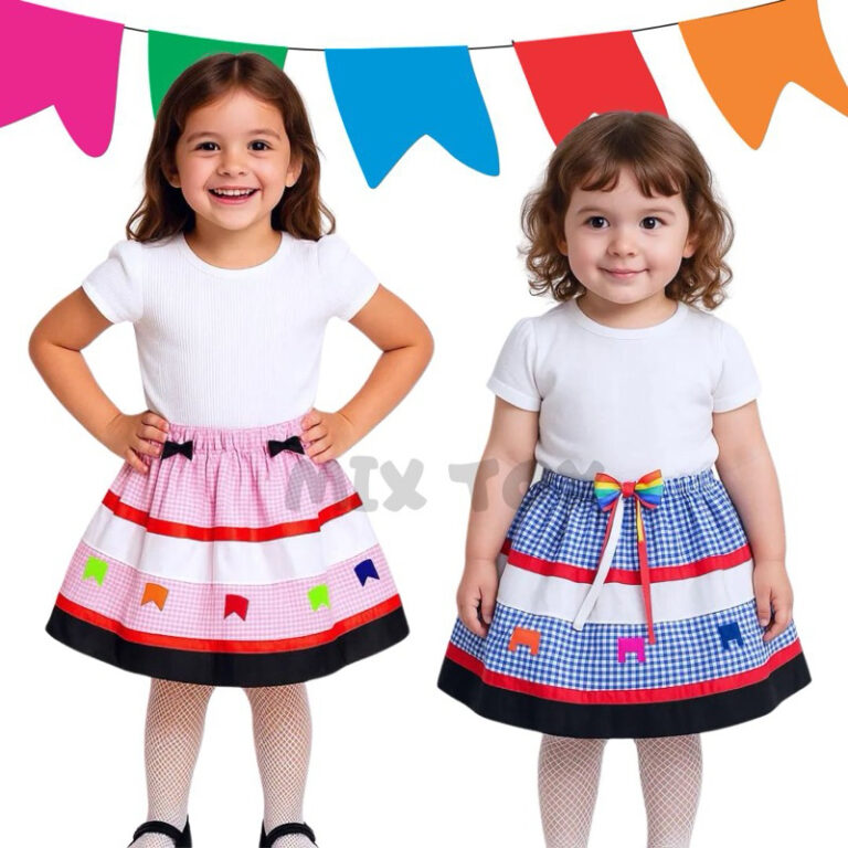 Saia Festa Junina Infantil Babado e Renda 1 a 4 an