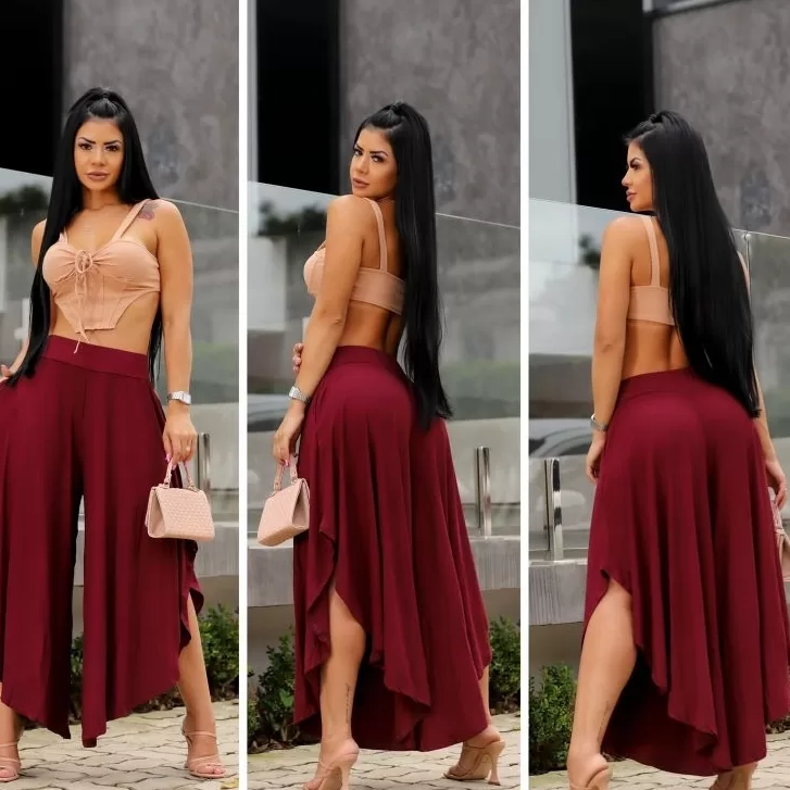 Calça Godê Estilo Pantacourt  Com Bolsos Viscoly