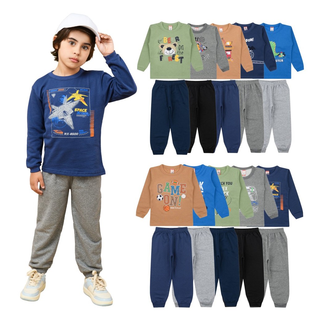 Kit 6 Peças Blusa Moletom + Calça Roupa Menino Infantil – Conjunto Menino Sortido Moda Inverno Frio