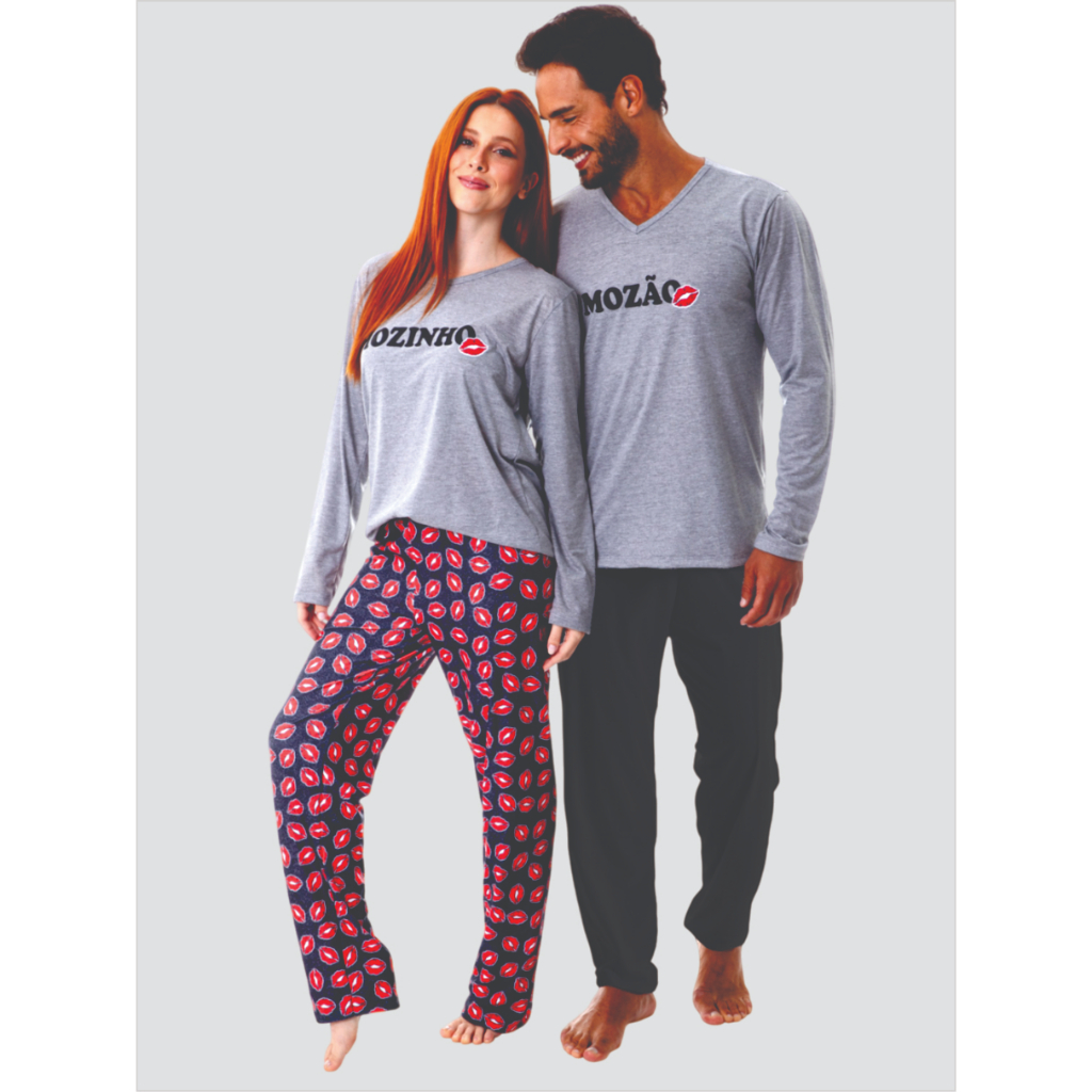 Kit Pijama Casal Namorados Inverno Meia Estação, Estampa Combinando  Kit Com 1 Conjunto Feminino e 1