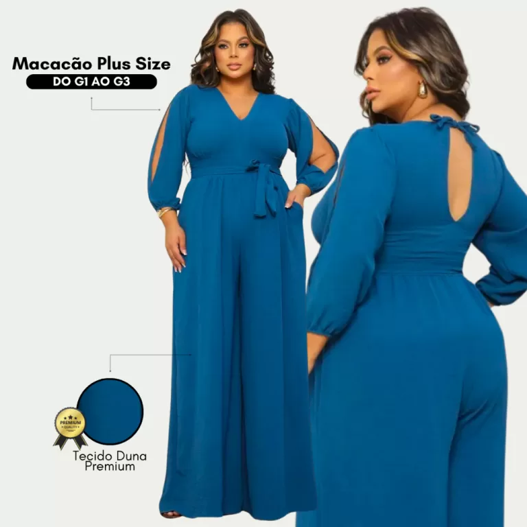 Macacão Plus Size Feminino Pantalona Fenda na Man