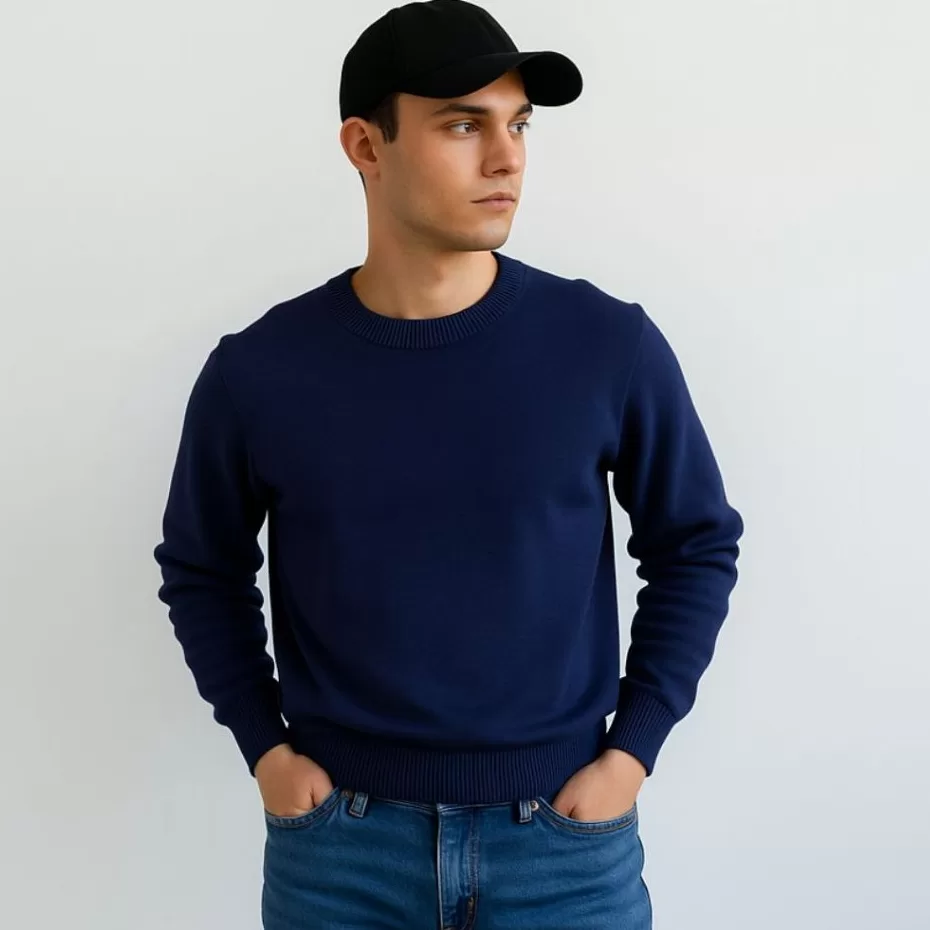Suéter Blusa Masculino Tricô Gola Redonda Careca Estilo Slim Básico Moda Casual Inverno Cardigan