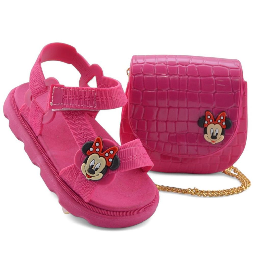 KIT Sandália Infantil Bolsa + Sandália Personagens Desenhos Animados Menina Leve Diversão Crianças