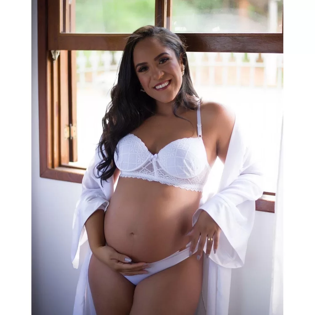 Conjunto Lingerie De Renda Confortável Para Grávidas Calcinha E Sutiã Com Bojo Ensaio fotografico