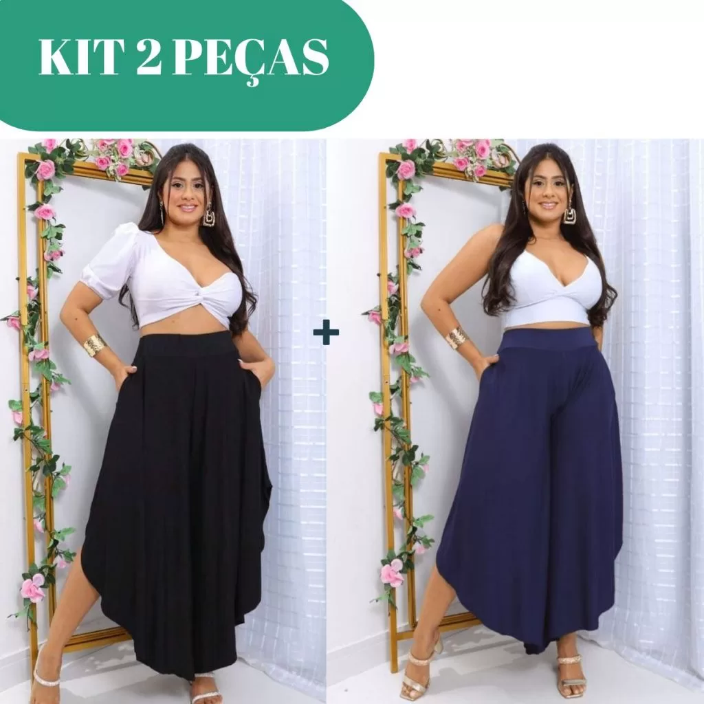 Kit 2 Calça Feminina Godê Calça Saia Tam Único M-G-GG-G1-G2-G3-G4 Elegante