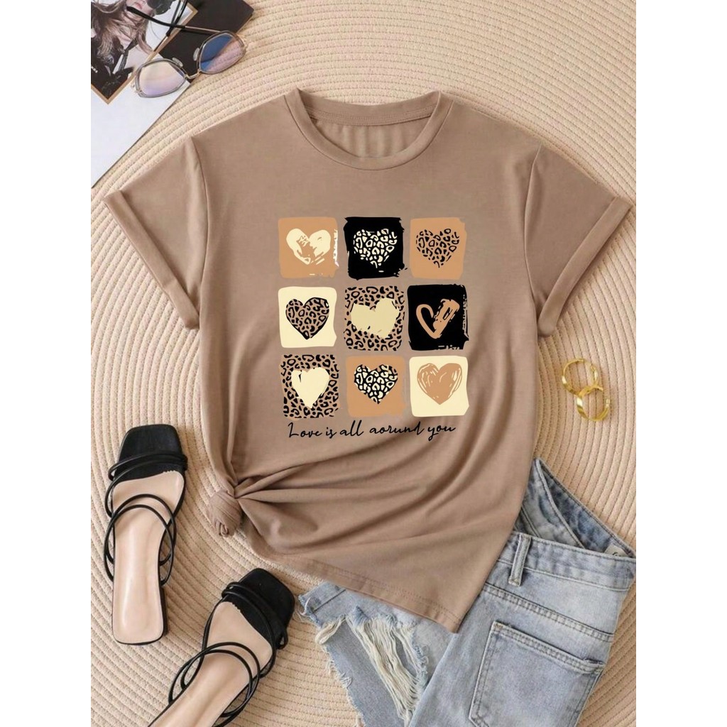 Camiseta T-shirt Love Coração Animal Print Tendencia Babylook 100% Algodão