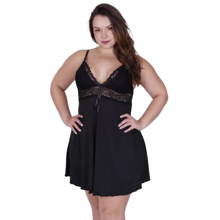 Camisola Plus Size Sensual Microfibra Com Renda Co