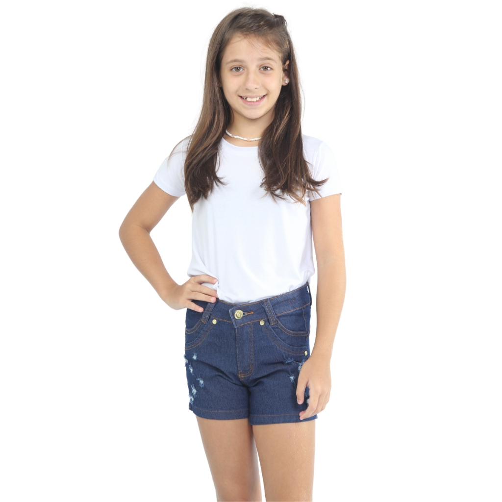 Short Jeans Infantil Meninas Cintura Alta Hot Pants