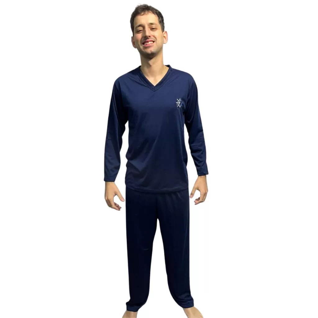 Pijama Masculino Vekyo Liso Longo Calça e Blusa Manga Longa Gola V Comfort