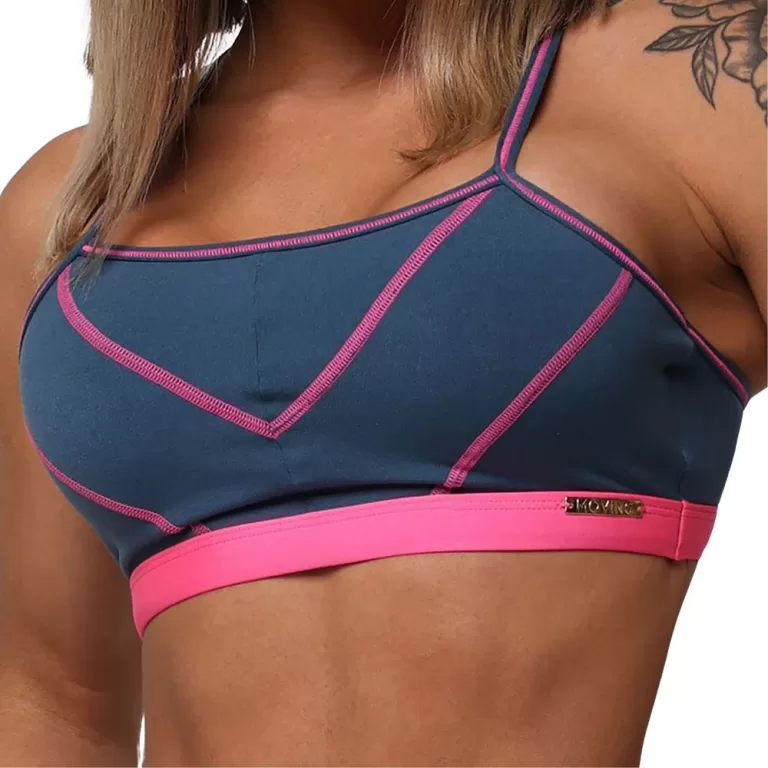 Top Seul Azul Petroleo com Elastico Rosa Neon Movi
