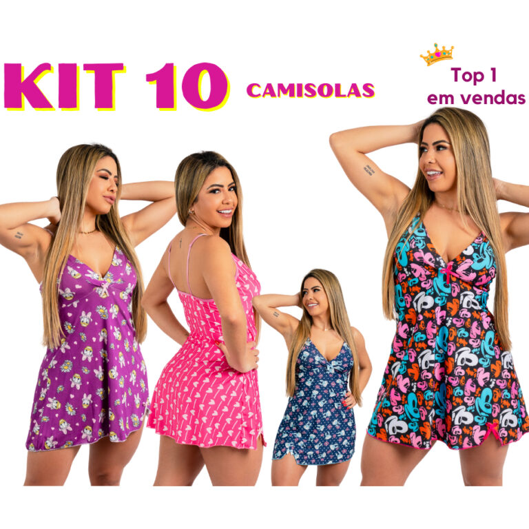 KIT com 10 Camisolas Vestido de Dormir Confortáve