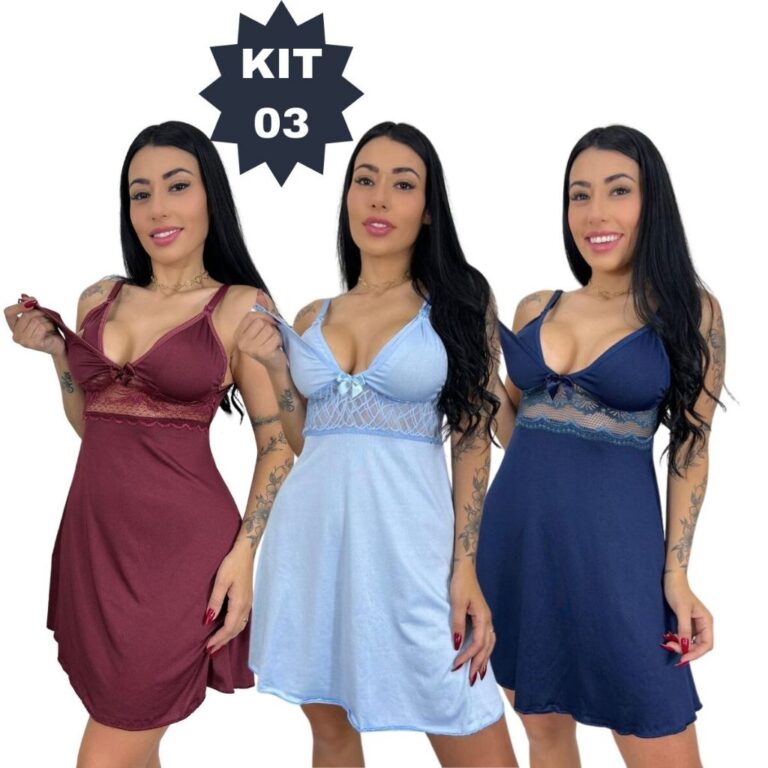 KIT 03 Camisolas Amamentação com Detalhe em Rend
