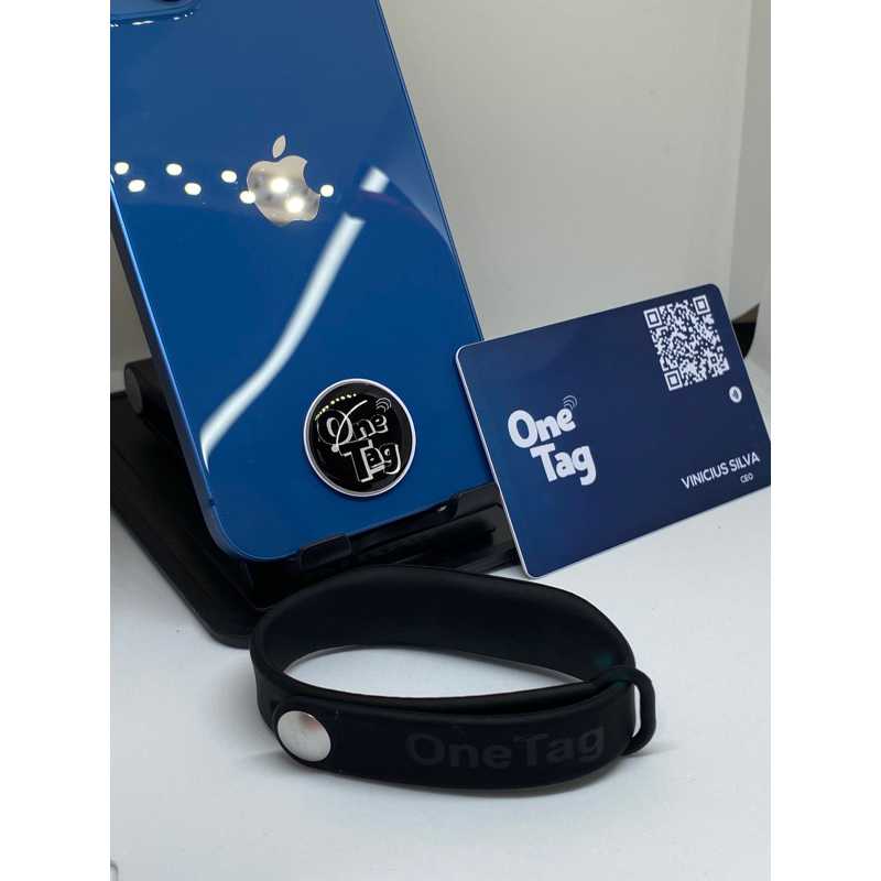 Kit Cartão de Visita NFC Azul + Tag + Pulseira Editavel