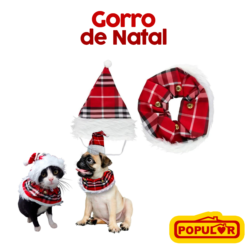 Gorrinho de Natal para Pets + Roupinha  / Gorro 17cm x 24 / Roupinha 20cm x 20cm