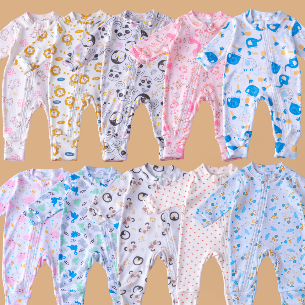KIT 4 Macacões Bebê Amore Vira Pé com Ziper Sortidos Estampados 100% Algodão