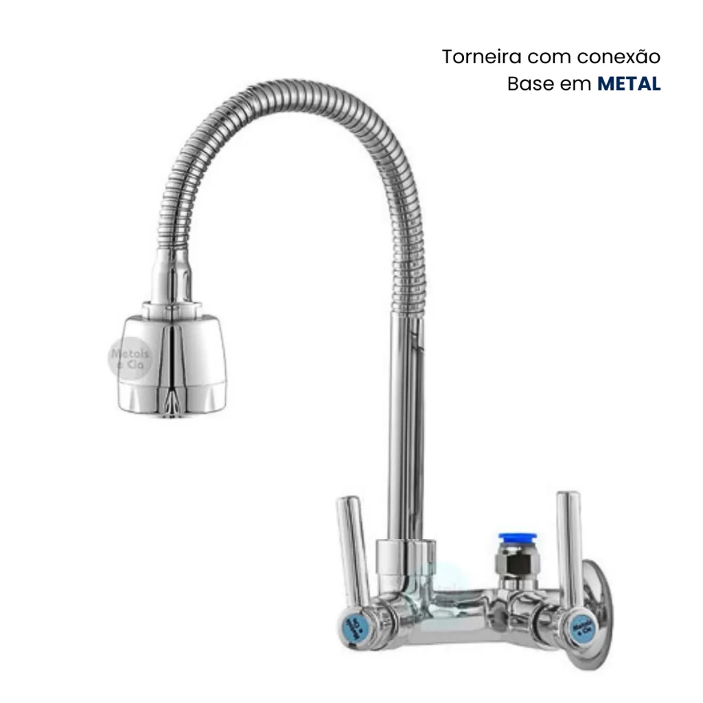 Torneira Gourmet sem Filtro Parede e Bancada Tubo Gourmet Inox Flexível 1/4 de volta