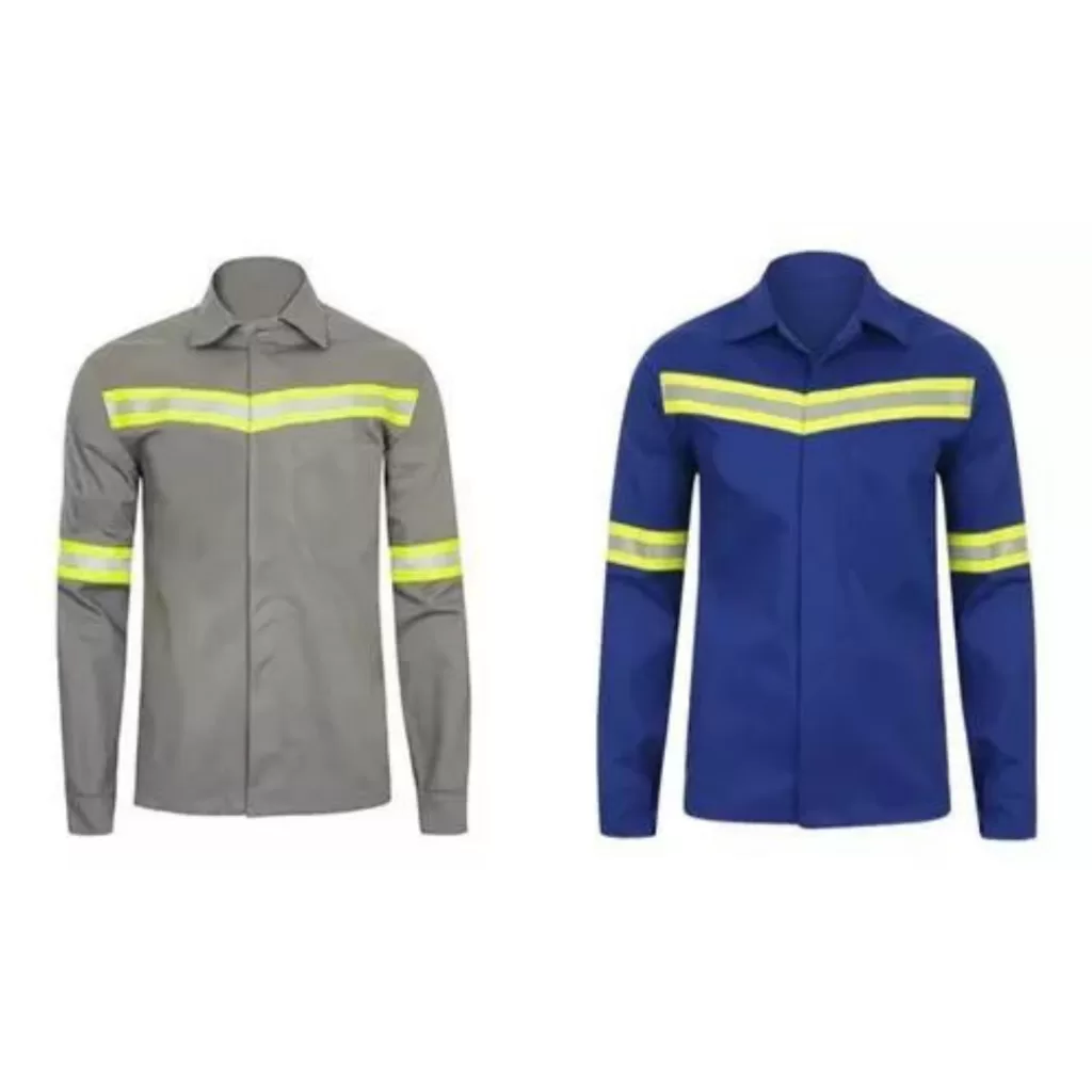 01 Camisa Brim Aberto Botão C/refletiva Manga Longa