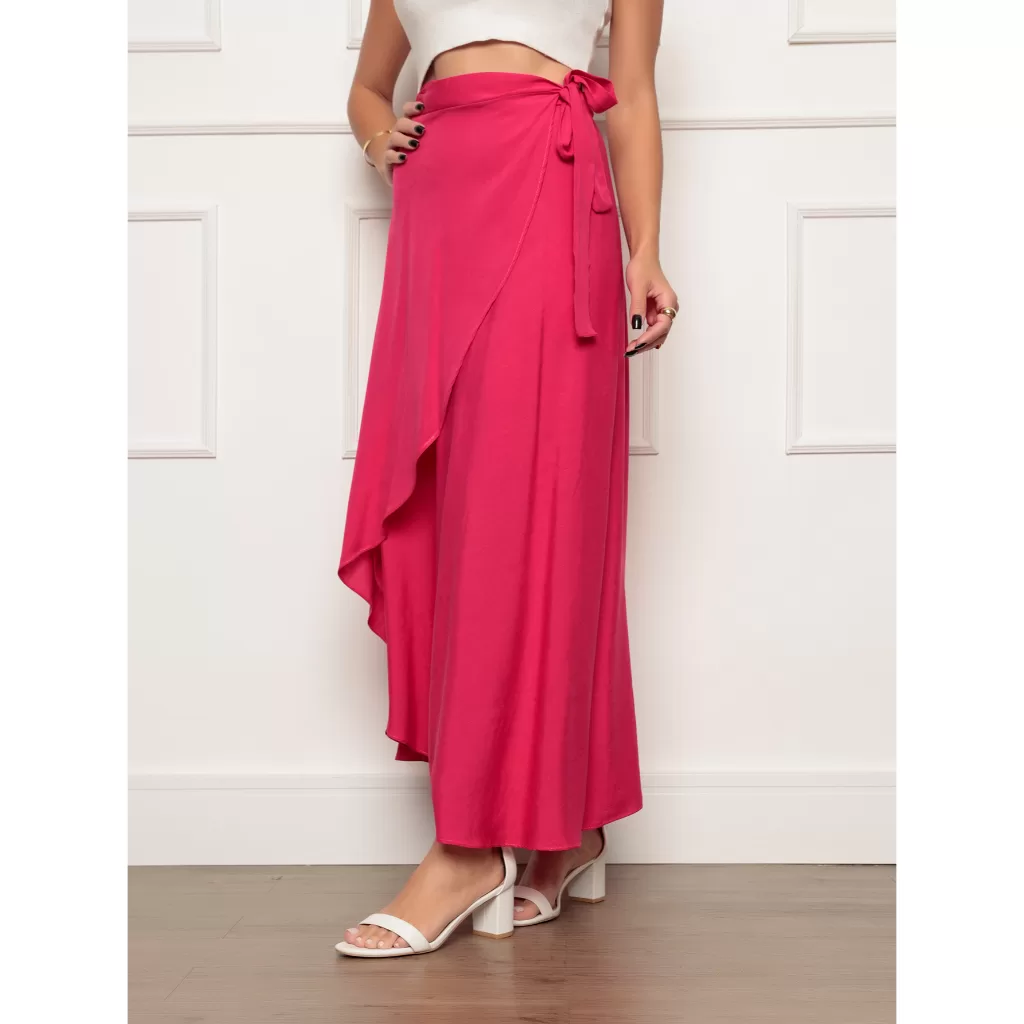 Saia Envelope Pink Transpassada Longa feminina De amarrar